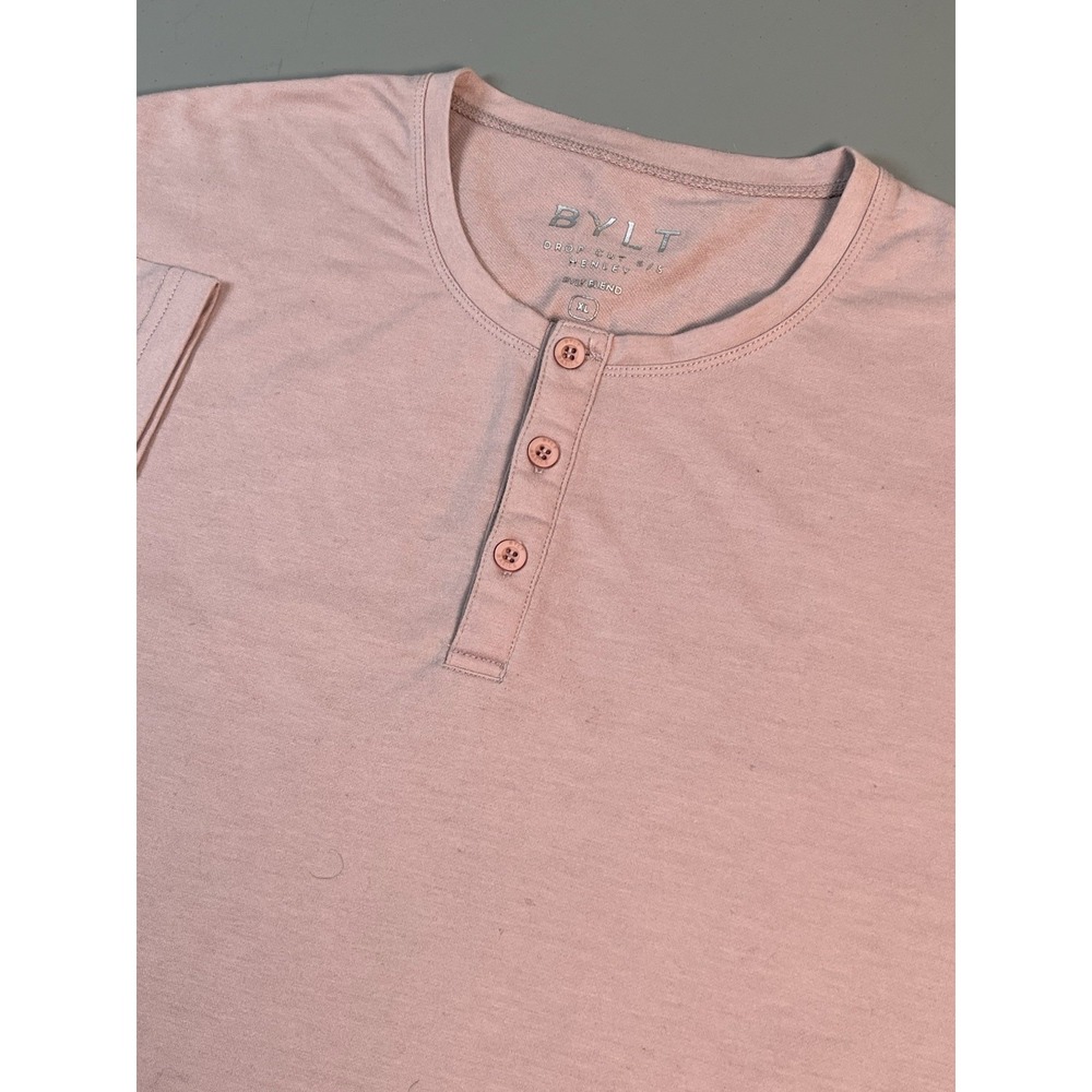 BYLT Shirt  Mens XL Pink‎ Henley Neck Short Sleeve Performance Casual Stretch